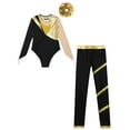 thumbnail image 4 of TiaoBug Kids Girls Diamond Long Sleeve Ballet Gymnastics Leotard Workout Bodysuit with Pants Hair Band Set Gold 16, 4 of 5
