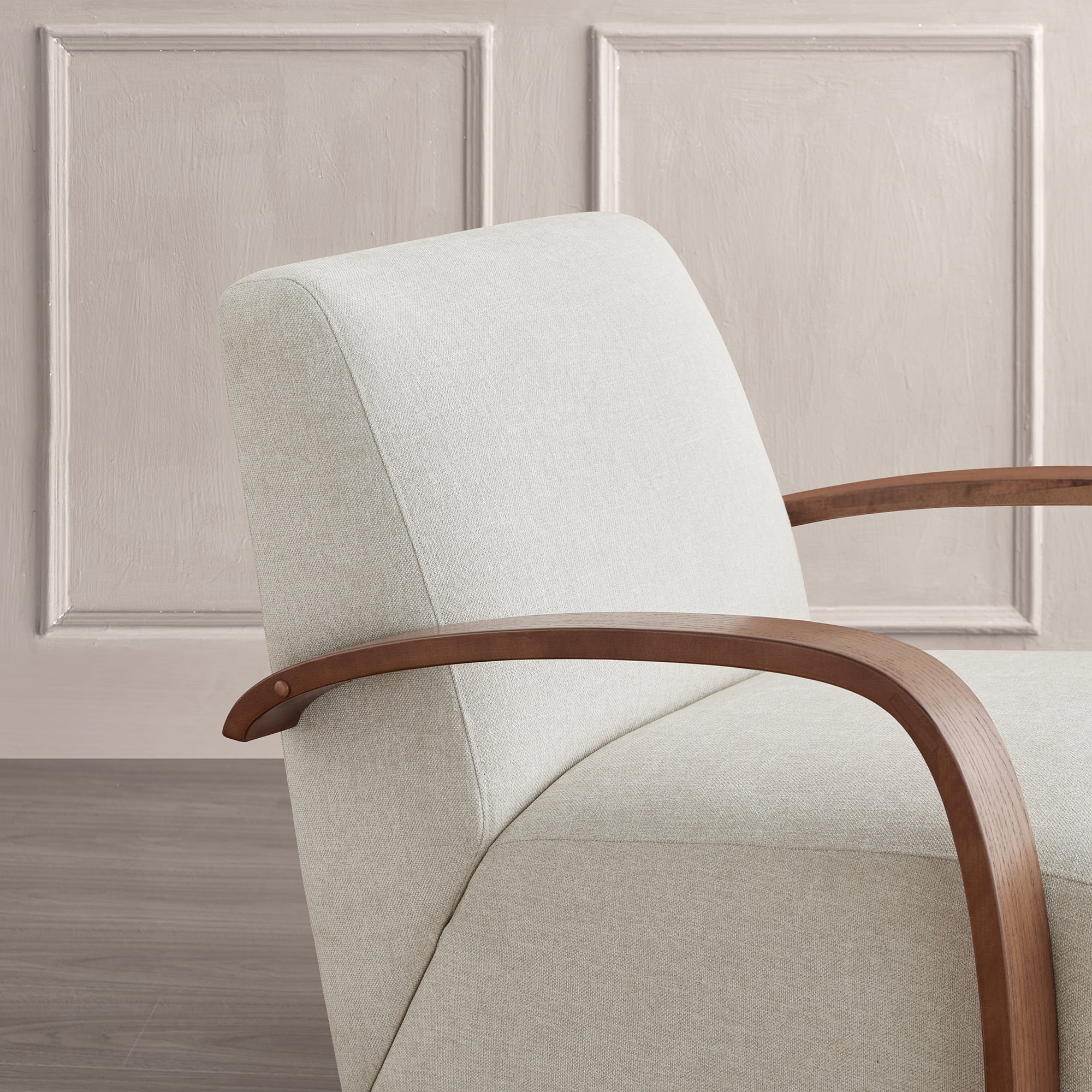 Spruce & Spring Modern Swivel Accent Chair with U-Shaped Wood Arms Single, Linen&Walnut