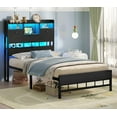 thumbnail image 5 of Twin Size Bed Frames with Headboard for Bedroom,Platform Bed Frame Twin with 5 Storage Shelves-Under Bed Storage, Twin Bed Frames with LED Light-Charging Station, No Box Spring Needed, Black, 5 of 9