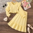 thumbnail image 2 of GBSYEWXS Outfits Sets For Teen Girls Elegant V-Neck Long Sleeve Shirt Dress Solid Color Casual Yellow Clothing Sets Size 9-10 Years, 2 of 9