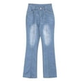 thumbnail image 3 of LUXUR Women Bell-bottom Solid Color Trousers Buttoned Denim Pants Distressed Jeans Pockets Bootcuts Light Blue 2XL, 3 of 7