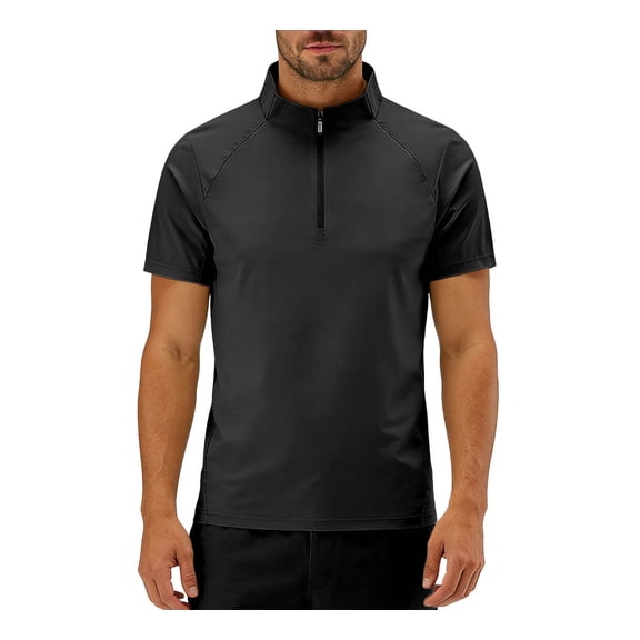 Ceisia Men's Short Sleeve Active Training Top Solid Color Stand Collar with Zipper Quick Dry Athletic Fitness Gym T-Shirt Gifts for Father Black 5X