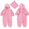 thumbnail image 5 of YIQAUMA Girls Boys Rainsuit Toddlers Kids Rain Suit Waterproof Coverall One Piece Rain Coat Pink, M, 5 of 6