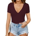 thumbnail image 2 of Xishao Women's Cross Wrap Ruched Deep V Neck Short Sleeve/Long Sleeve Shirt Bodysuit Jumpsuit Xishao ropa, 2 of 2