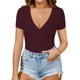 thumbnail image 2 of Xishao Women's Cross Wrap Ruched Deep V Neck Short Sleeve/Long Sleeve Shirt Bodysuit Jumpsuit Xishao ropa, 2 of 2