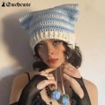 thumbnail image 2 of Gorros de ganchillo a rayas estilo Kpop para mujer, accesorios de punto, gorros kawaii, bonitos jerseys Harajuku, gorras casuales 2023, 2 of 6