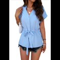 thumbnail image 3 of Blusas de Mujer con Botones, Cuello en V, Informales, Peplum, Blusas de Verano, Blusas Elegantes para el Trabajo, Azul, Talla M, 3 of 10