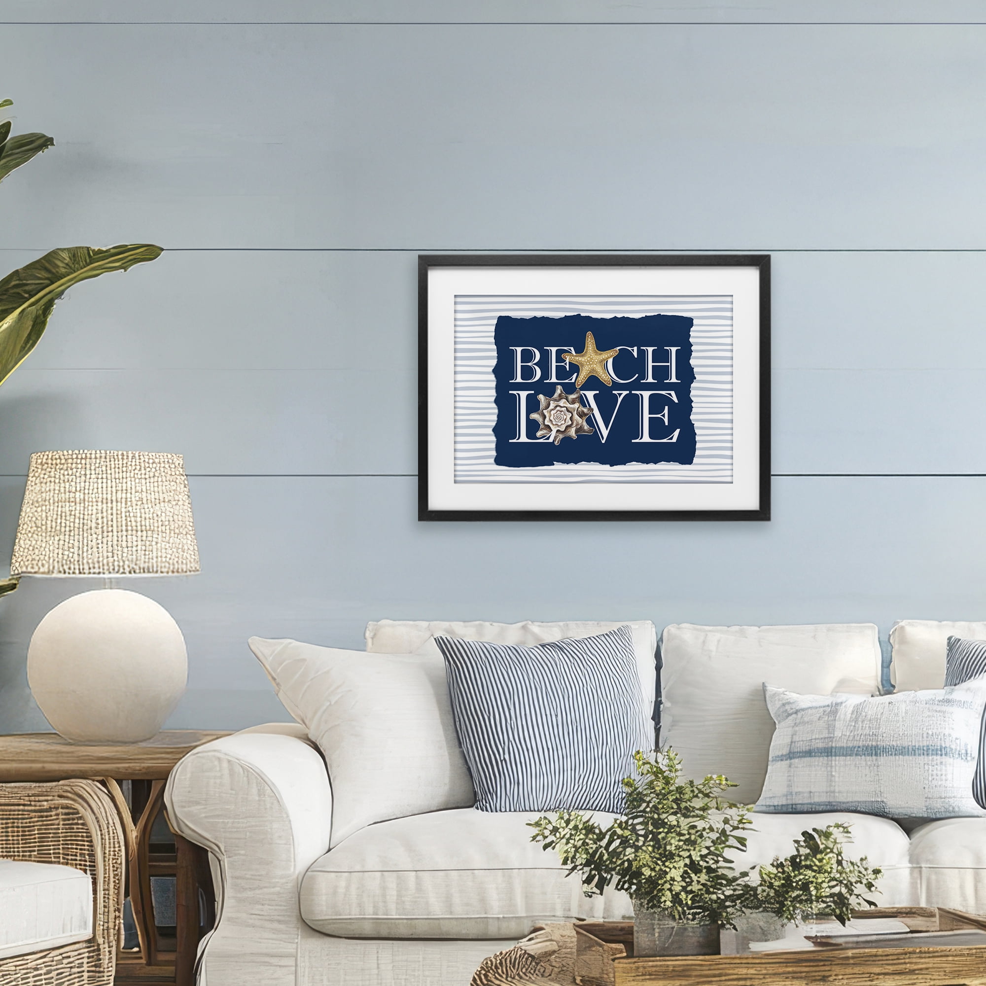 Stupell Industries Beach Love Seashells Black Framed Print Under Glass, design by Kim Allen