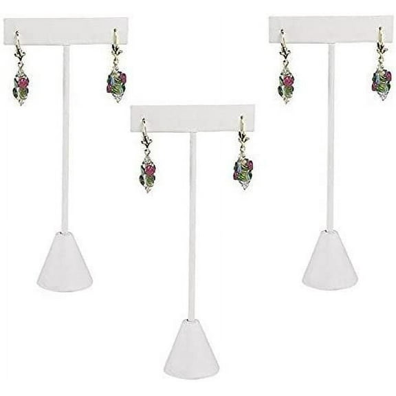 888 Display USA - 3 White Leatherette Earring T Stand Showcase Displays 5.75" 3 Pack, White Leatherette