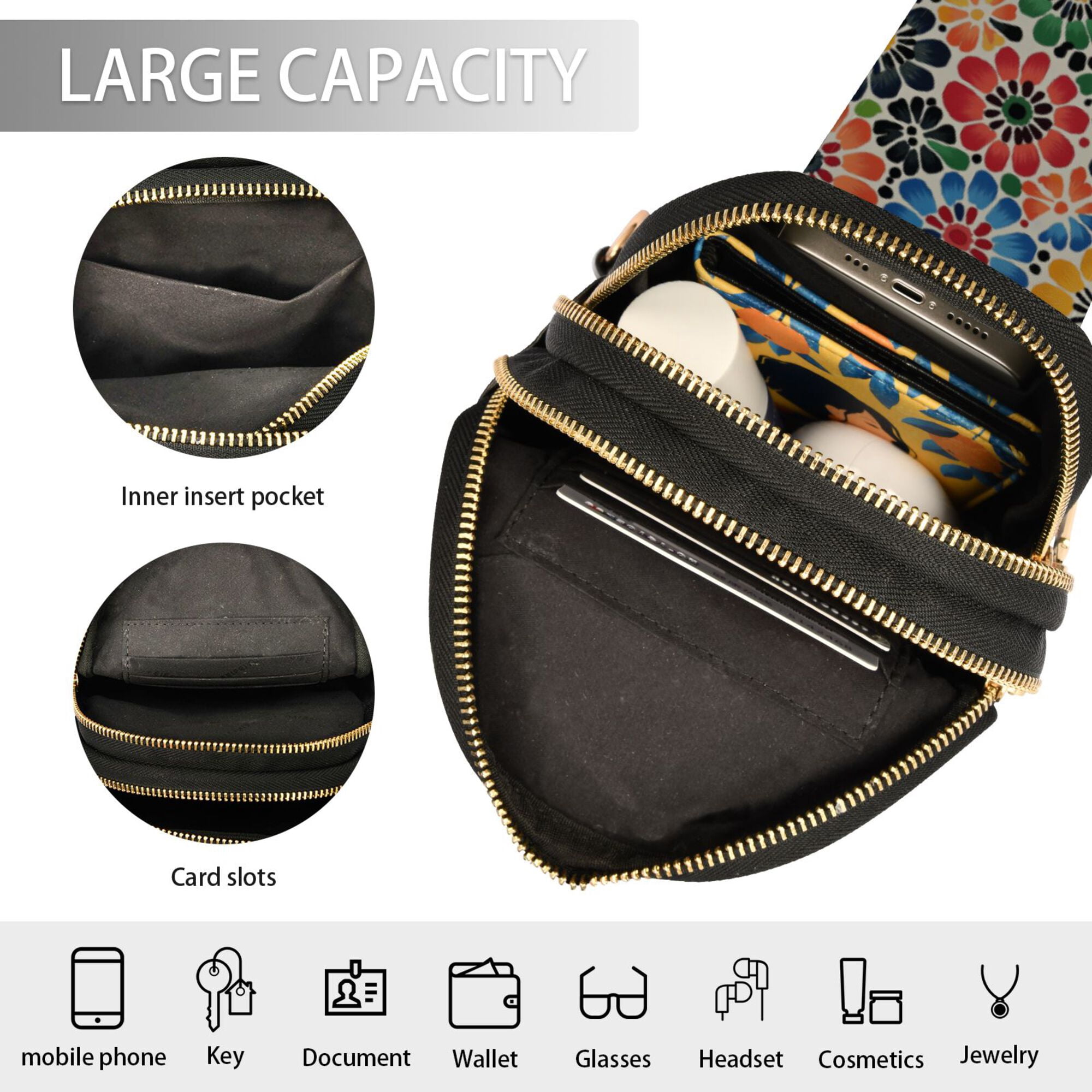 FORMRS Womens Crossbody Sling Bag Travel Daypack Shoulder Chest Backpack, Dark Floral