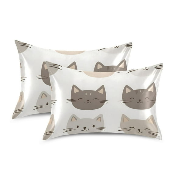 Yayeee Pillowcase Standard Size Set of 2 Satin Wrinkle Resistant Pillow Case, Light Gray Cat Pattern