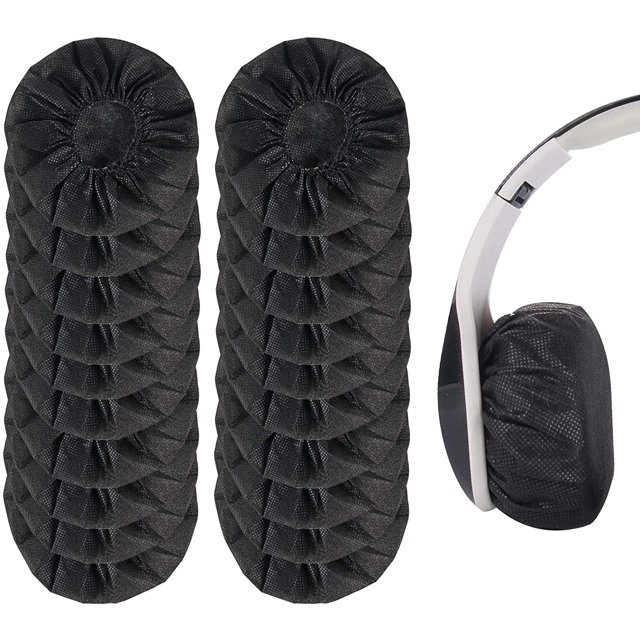 100 piezas (negras) Fundas de almohadillas higiénicas desechables para auriculares para la mayoría de los auriculares con almohadillas de 10-12 cm