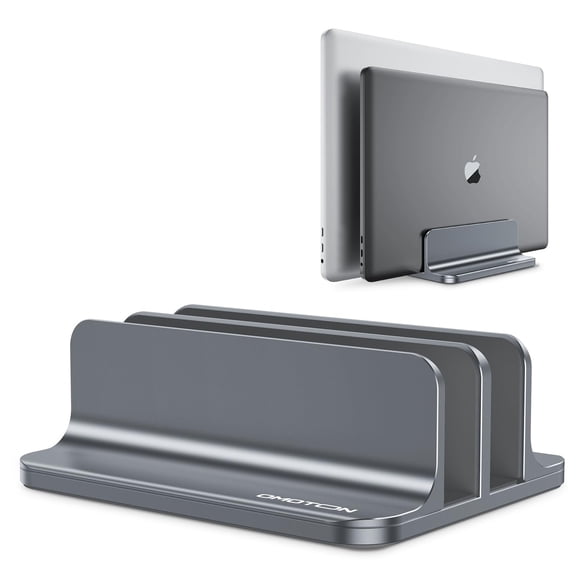 Soporte vertical para portátil OMOTON Double Dock de hasta 17,3", gris