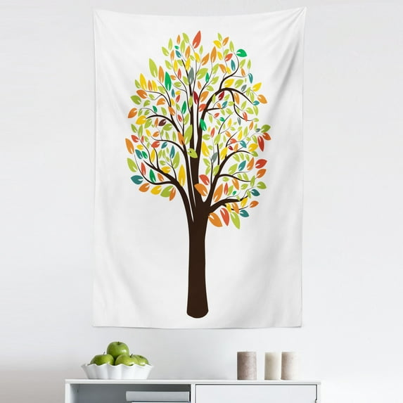 Tree Tapestry, Abstract Leaves Forest Flora Autumnal Tones Illustration Spring Nature Colorful Design, Fabric Wall Hanging Decor for Bedroom Living Room Dorm, 5 Sizes, Multicolor, by Ambesonne