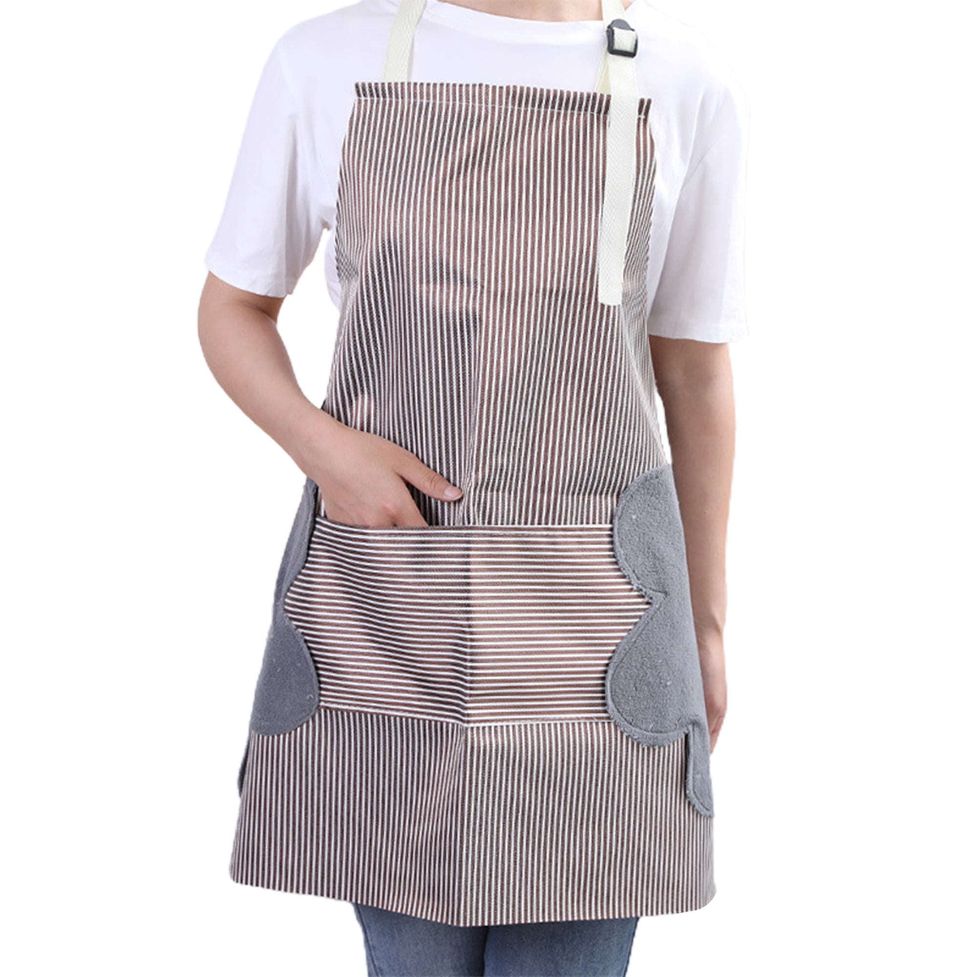 100% Cotton Woven Stripe Butchers Cooks Apron with Pocket Professional Catering 