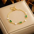 thumbnail image 2 of GKNET Women Delicate Jewelry Green CZ 18K Gold Plated Stainless Steel Bead Bracelet Bangle, 2 of 3