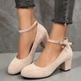 thumbnail image 3 of Women's Mary Jane Pumps Platform Round Toe Dress Shoes with Suede Buckle Strap Comfortable High Heels for Evening Party Beige Size 9, 3 of 6