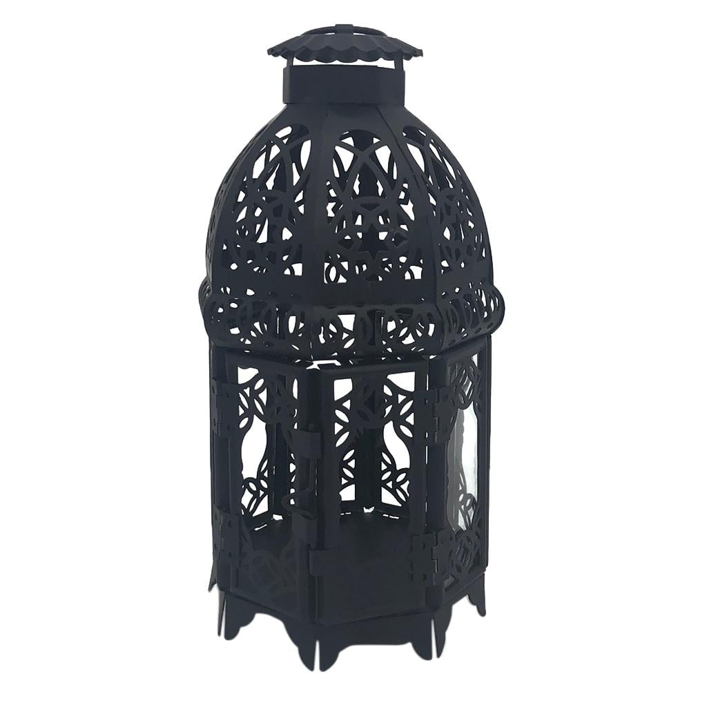 12" White Moroccan  shabby lace whitewashed Candle holder lantern lamp outdoor 