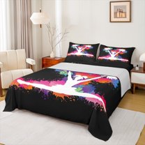 Castle Fairy Girly Dreamy Dance 4 Pieces Queen Sheet Sets for Female Women,Cheer Theme Ultra Soft Flat Sheet,Graffiti Splash Queen Fitted Sheet,Super Cozy Room Decor