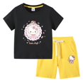 thumbnail image 3 of Hello Kitty-Camiseta de algodón con estampado de dibujos animados para niños y niñas, traje de dos piezas con pantalones de manga corta, verano, 3 of 5