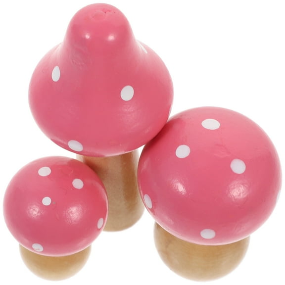 WRITWAA Mushrooms Decor Simulated Mushroom Wooden Sculpture Pink 3Pcs Home Decoration