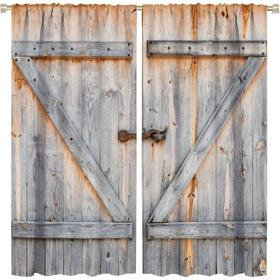 Rustic Curtain Old Wooden Garage Door Curtain for Living Room Bedroom Blackout Rod Pocket Printed Window Drapes 2 Panel 42x54in