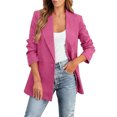 thumbnail image 2 of Huowey Womens Blazer Jacket Solid Color Slim Fit Long Sleeve Office Coat Notch Lapel Button Formal Business Casual Outerwear,Hot Pink,XL, 2 of 5