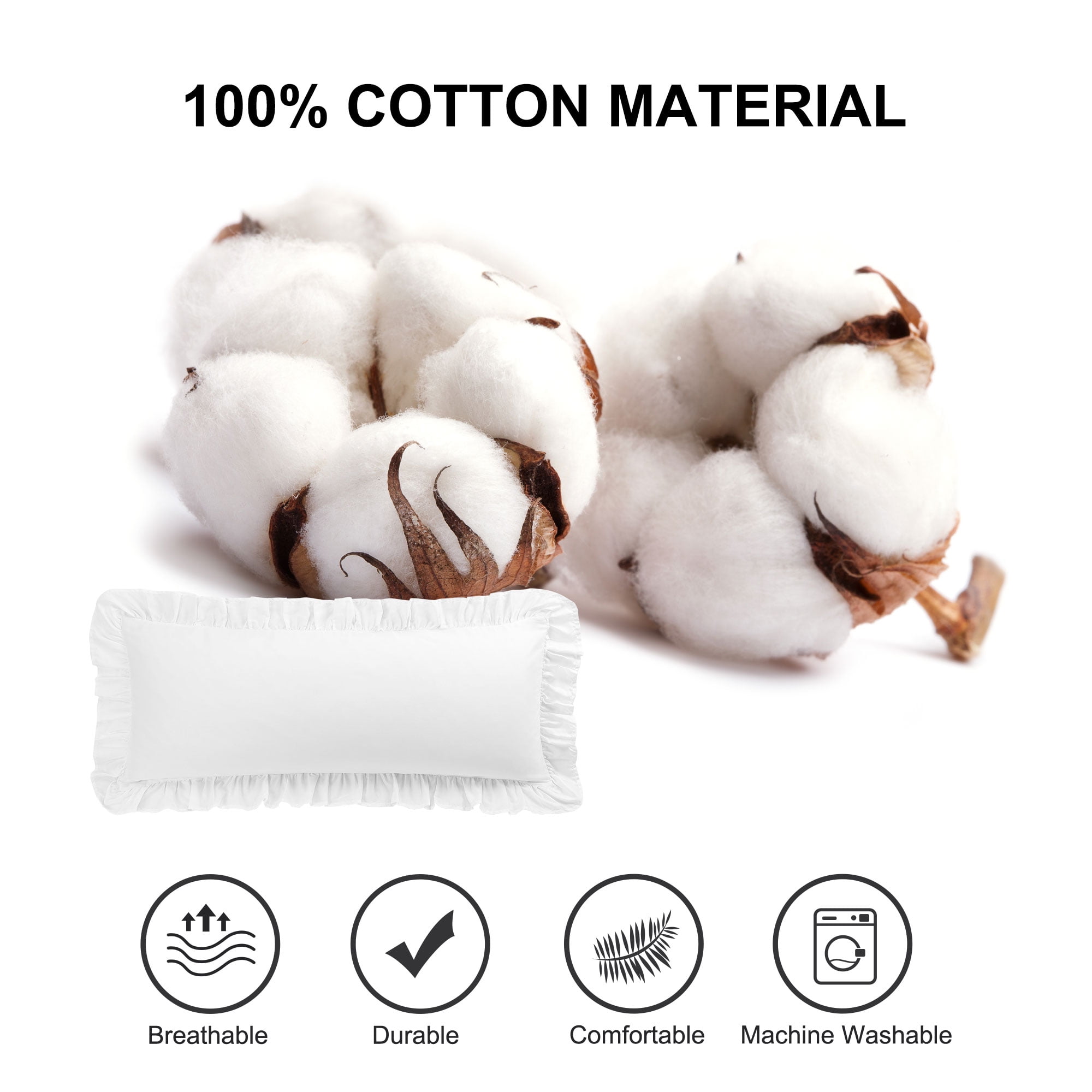 Unique Bargains 1Pc 100% Cotton Envelope Closure Body Ruffled Pillowcase White 20"x48"