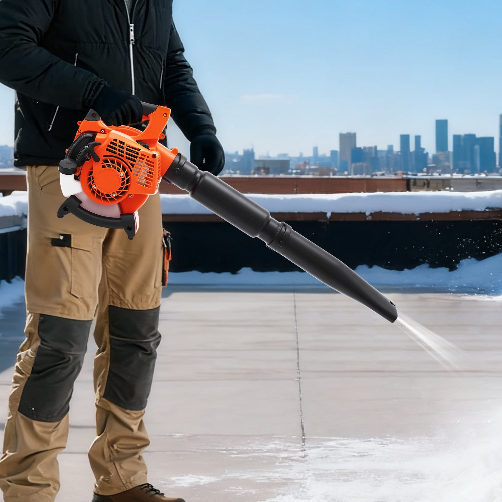 25.4cc Gasoline Powered Handheld Leaf Blower, 7,000 RPM, Cordless, Adjustable Speed, High Efficiency for Yard Cleanup, Durable Nylon and Plastic Construction