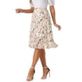 thumbnail image 4 of Faldas midi florales para mujer Inspire Chic, con volantes, cintura alta, fluida, en línea A, con abertura, longitud a la rodilla, 3XL, blanca, 4 of 6