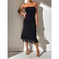 thumbnail image 3 of Black Solid Strapless Tube Midi Dress With Sheer Hem, Off-Shoulder Bodycon Summer Dress For Women, 3 of 7
