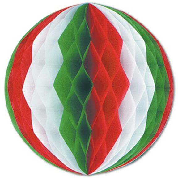 Club Pack of 24 Red, White and Green Honeycomb Hanging Tissue Ball Decorations 12"