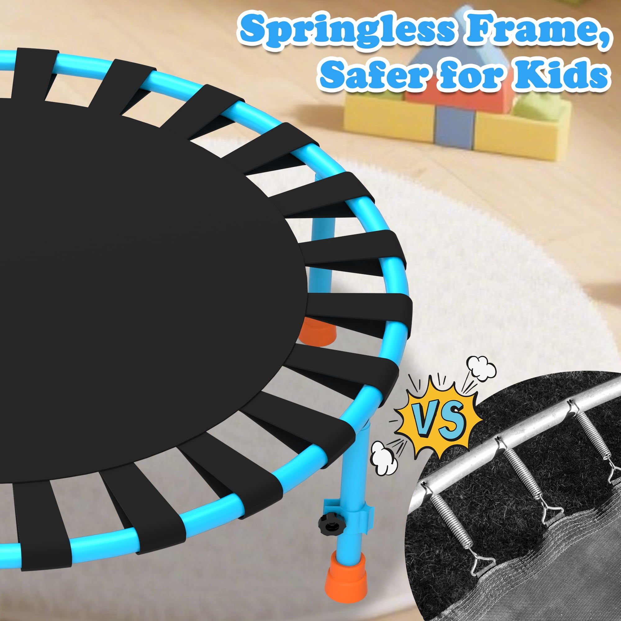 Cochan 3FT Toddler Trampoline with Handlebar Height Adjustable, Max Load 220LBS 36'' Indoor Mini Trampoline for Toddlers, Small Trampoline for Kids Age 1-6, Noise Free, Quick Assembly