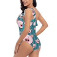 thumbnail image 4 of Uemuo Funny Pig Faces Print Women's One Piece Swimsuit Asymmetrical Neck Bathing Suit One Shoulder Side Cutout Ruffle Swimwear-Medium, 4 of 6
