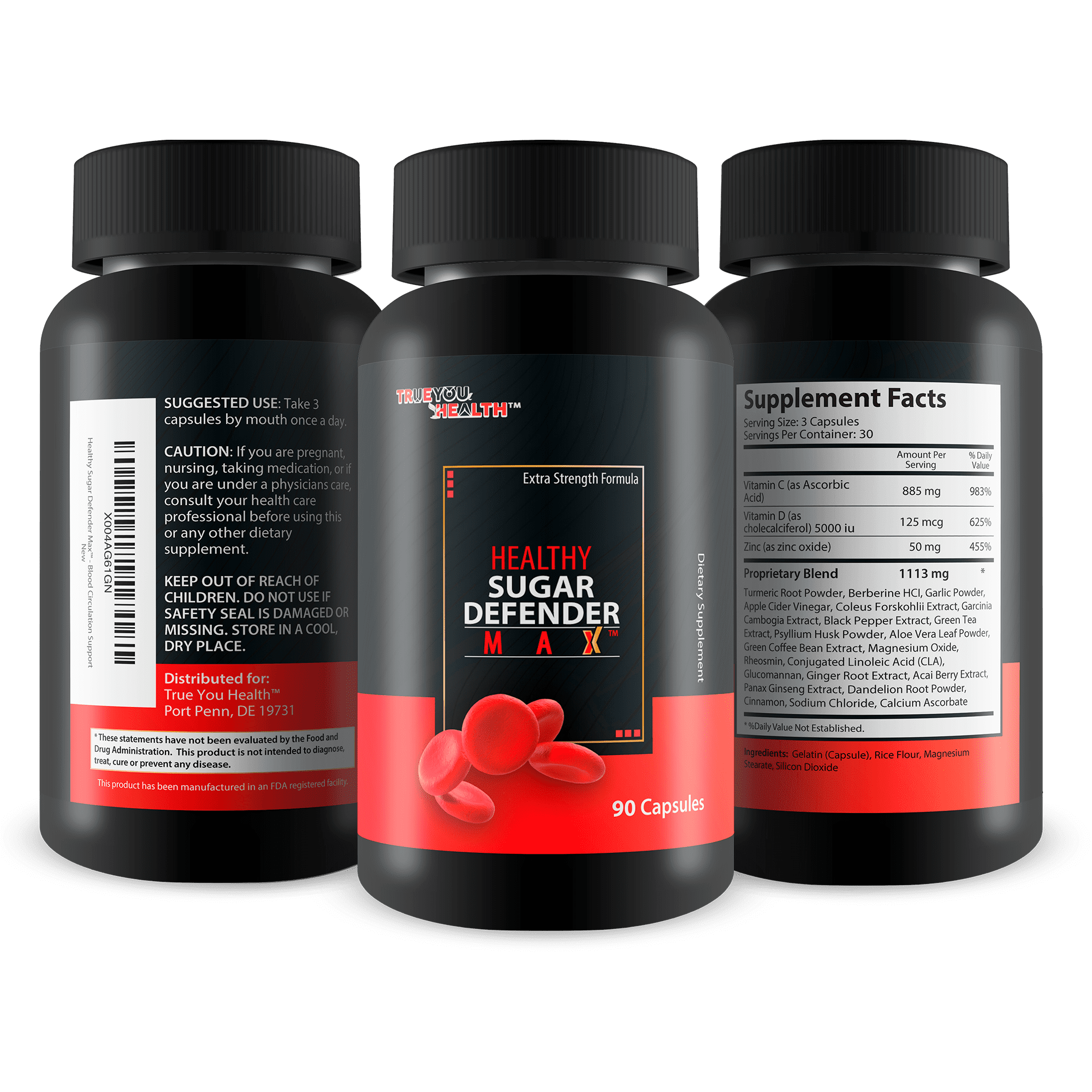 Healthy Sugar Defender Max - Our Best Sugar Support Supplement - Multi Action Blood Health Supplements - Circulation and Vein Support for Healthy Legs, Heart, and Body - Herbal Blood Capsules