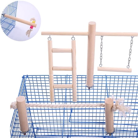 View of Parakeet Perches Outside Cage, Bird Swing Conure Toys Table Cage Top ...