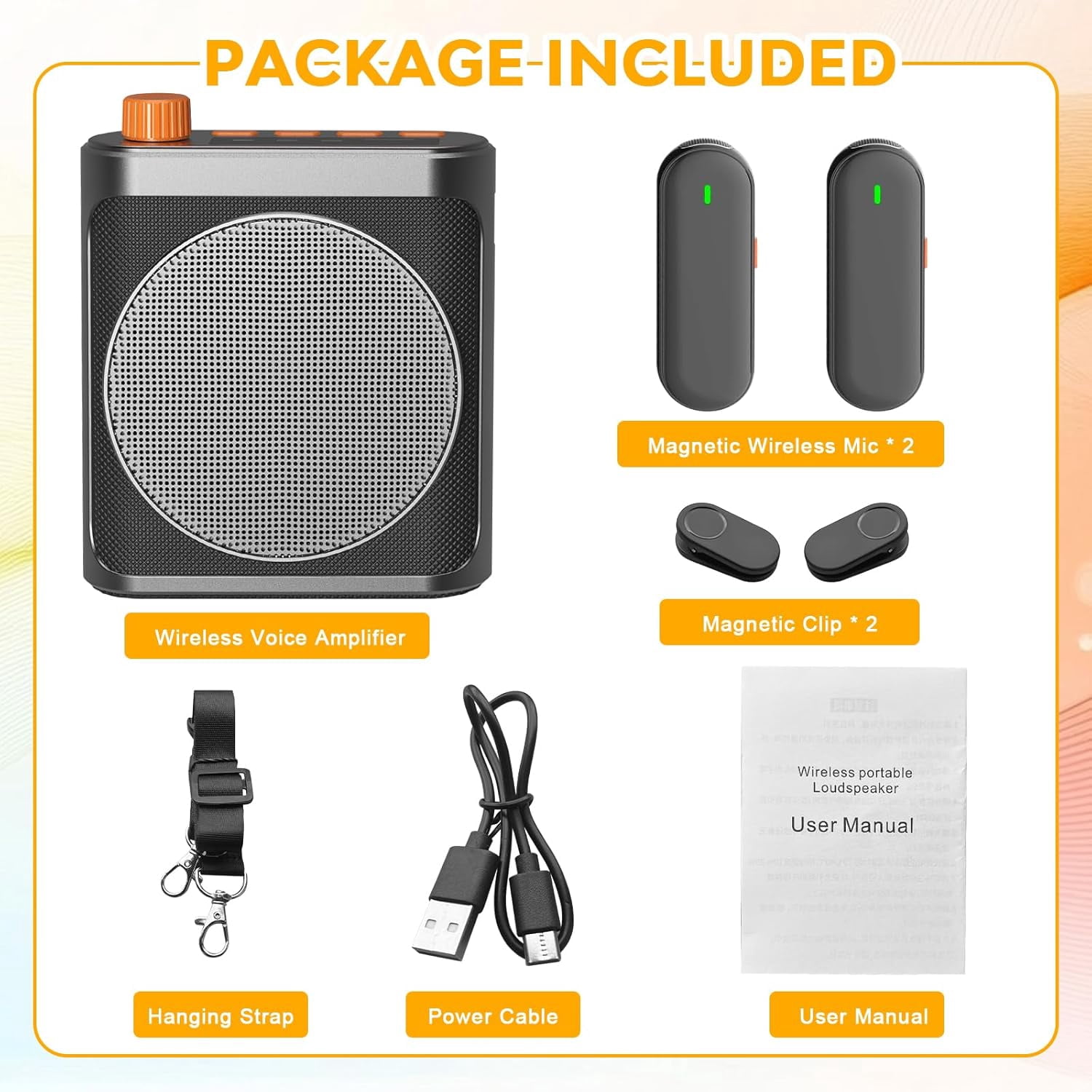 Voice Amplifier Wireless Microphone with Magnetic Lavalier, Voice Amplifier for Teachers with 2 Mic, Megaphone Speaker, Wireless Microphone for Classroom, Yoga, Meeting, Meetings Speeches