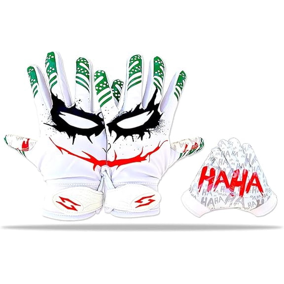 Joker Jester Football Receiver Gloves - Pro Grip Sticky Palms Elite Football Gloves Youth Adult Men Kids Boys Small Medium Large XL XXL Tacky White Jester (Adult - Large)
