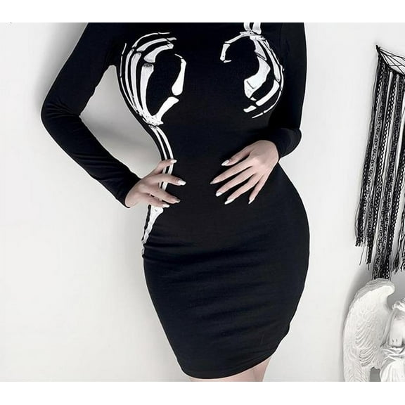 Black Bodycon Long Sleeve Gothic Dress