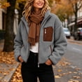thumbnail image 2 of hoksml Women's Cropped Sherpa Fleece Jacket Full Zip Stand Collar with Contrast Pockets Teddy Coat for Daily Comfort, 2 of 7