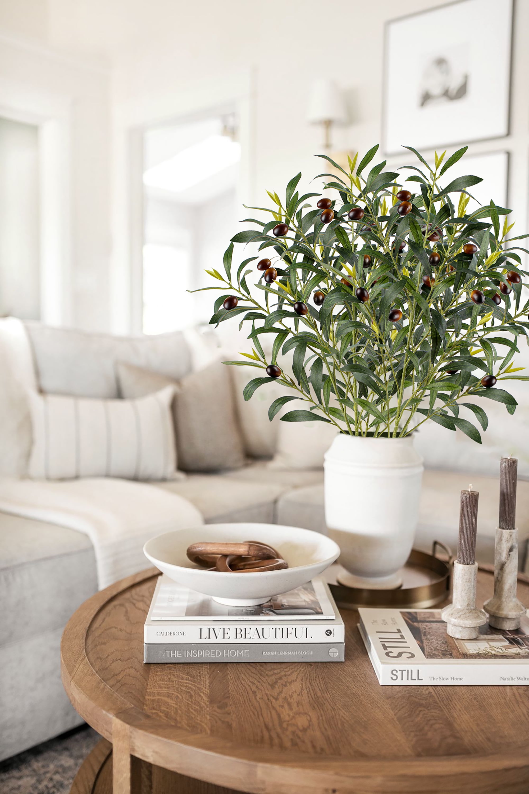 3 PCS 31.5" Tall Olive Leaves Artificial Plants Olive Tree Branches Greenery Fake Plants Long Stems Floral Arrangements for Home Office Wedding Party