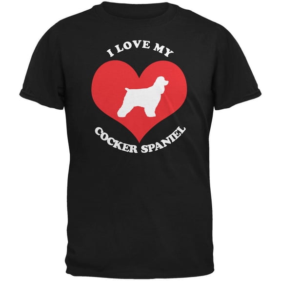 Valentines I Love My Cocker Spaniel Black Adult T-Shirt - Large