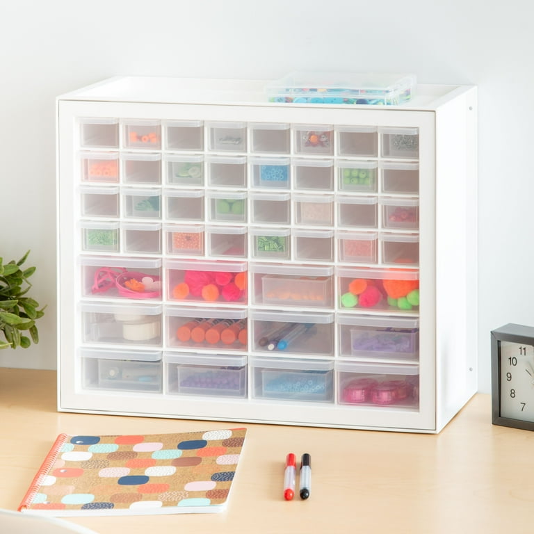 IRIS USA 44 Drawer Stackable Storage Cabinet for Hardware Crafts White Small Brick Organizer Utility Chest Scrapbook Art Hobby Multiple Compartment