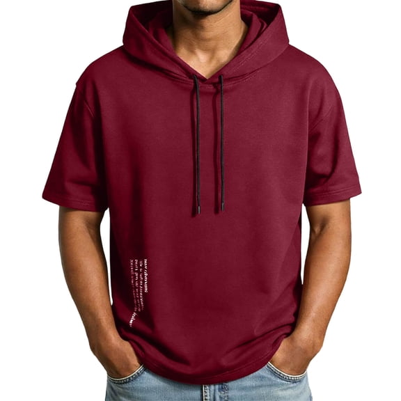 ZUKMRJPC Men's Short Sleeve Hoodies Solid Color Drawstring Workout Pullover Sweatshirt Casual Lightweight Summer Athletic Gym Beach Tops