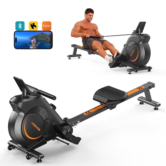 YOSUDA Magnetic Rowing Machine 350 lbs Weight Capacity - Foldable Rower for Home Use with Bluetooth, App Supported, Tablet Holder and Comfortable Seat Cushion