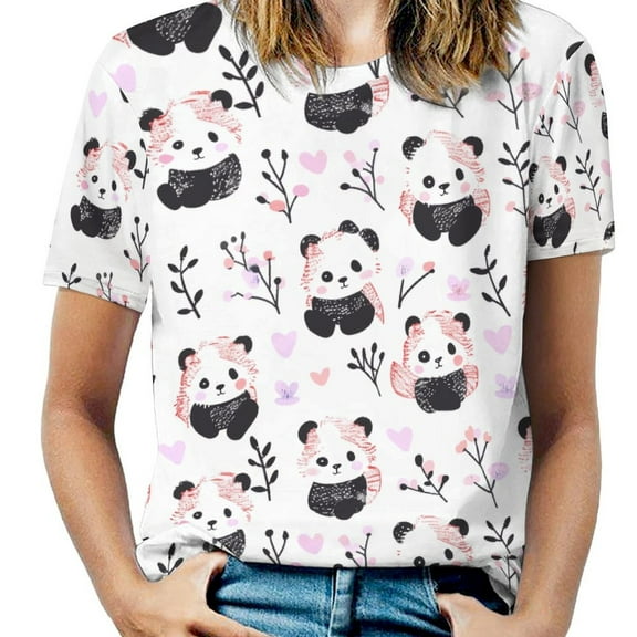 Panda Floral Pattern Women's T-Shirt Short Sleeve T Shirts Tops Tee Ladies Loose T