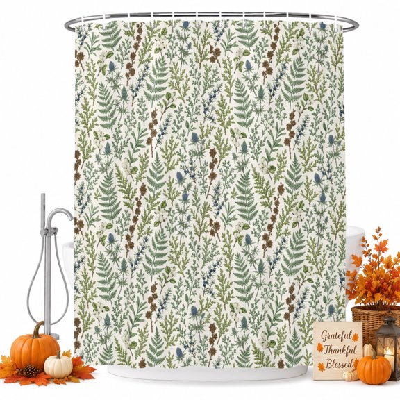 Green Farmhouse Leaves Shower Curtain, Waterproof Shower Curtains for Bathroom, Elegant Pastoral Botanical Washable Fabric Bathtub Curtain Set Bath Decor with 12 Hooks Extra Long 72"x96"