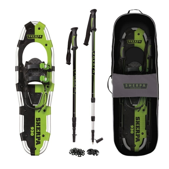 Yukon Charlie's Sherpa 9" x 30" Hiking Snowshoe Kit w/ Poles & Bag, Green