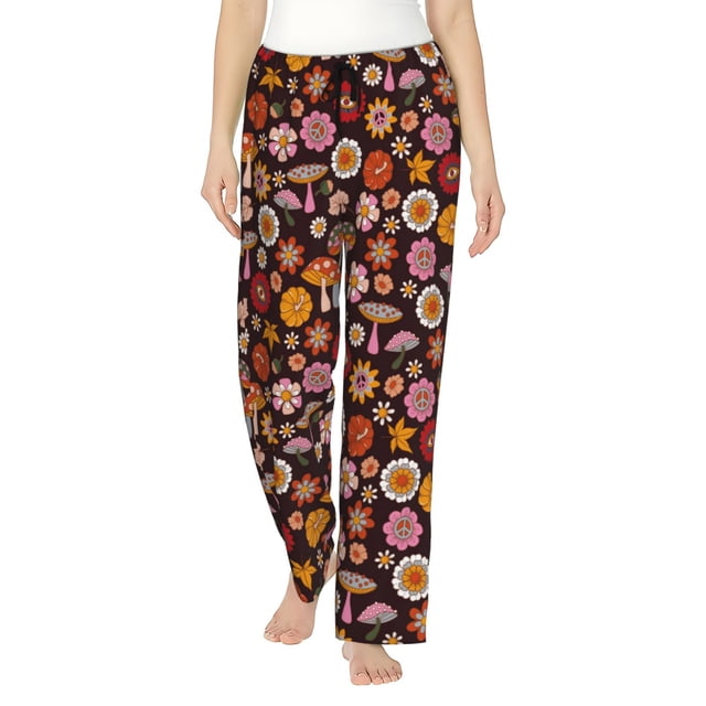 Balery 70s Groovy Hippie Retro Pantalones de pijama para mujer, pijamas ultraligeros, pantalones de estar por casa-X-Large