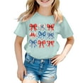 thumbnail image 4 of MIXUE Girls Tops & T-Shirts Summer Fourth Of July Independence Day Bowknot Print Round Neck Short Sleeve Casual Party Tee Shirts Streetwear,Green,12-13 Years, 4 of 4
